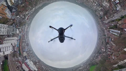 360 Panoramic View of Luton City During Mostly Cloudy Day Stock Footage 327808731