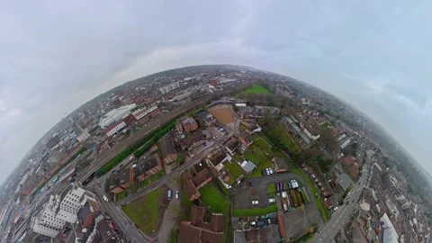 360 Panoramic View of Luton City During Mostly Cloudy Day Stock Footage 327809364