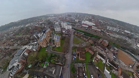 360 Panoramic View of Luton City During Mostly Cloudy Day Stock Footage 327809572