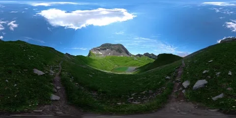 360° Panoramic View Overlooking an Alpine Lake in the Valley, Alps 스톡 동영상 317611139