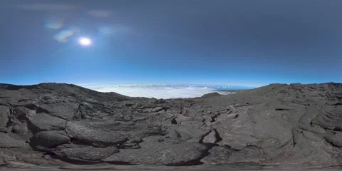 360° Panoramic View of Volcano, Reunion Island – Lava Field Above the Clouds 스톡 동영상 317327286