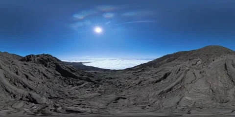 	360° Panoramic View of Volcano, Reunion Island – Lava Field Above the Clouds 스톡 동영상 317546970