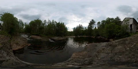 360 shot of river and old sawmill Stock Footage 160612302