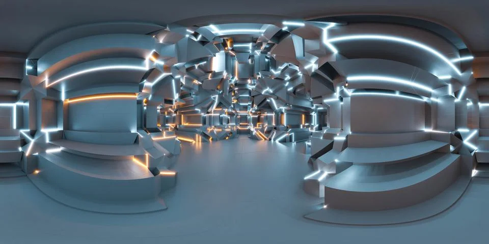 360 spherical panorama environment map of abstract futuristic geometry hall with Stock Illustration
