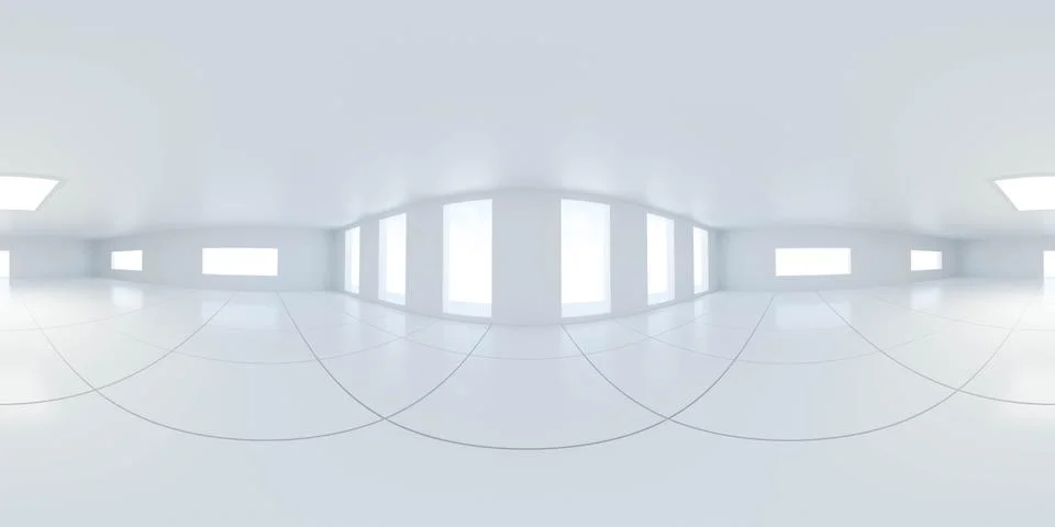360 spherical panorama view of empty abstract white futuristic building interior Stock Illustration