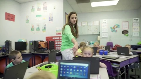 A 360 of a Teacher interacting with her Students Steadicam Shot Video stock 74885555