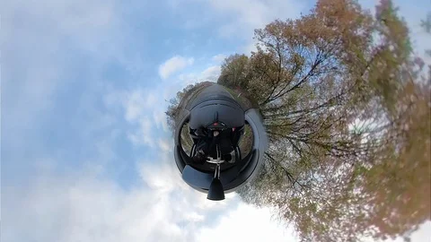 360 Tiny planet of young man driving in a car on highway Stock-Footage 98424241