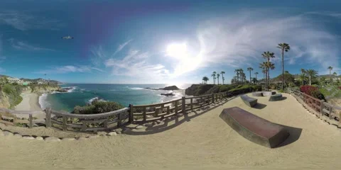 360 Video, 4K, Cliff View, Treasure Island Beach, Laguna Beach Stock Footage 67484367