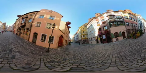 360 video, old buildings on cobbled street in Nuremberg, historic German city Stock Footage 104270036