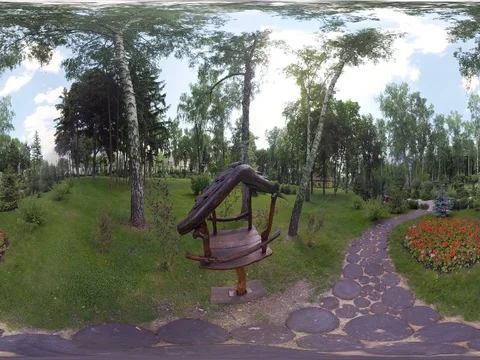 360 video panoramic view of bird's house in the park Stock Footage 76431436