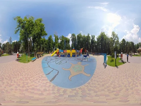 360 video panoramic view of children's playground in the park Stock Footage 76431517