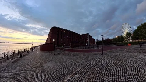 360 video of the Royal Albert Dock at dusk in Liverpool, UK. Time-lapse Stock Footage 329471478