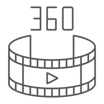 360 video thin line icon, rotation and view, panoramic video sign, vector Stock Illustration