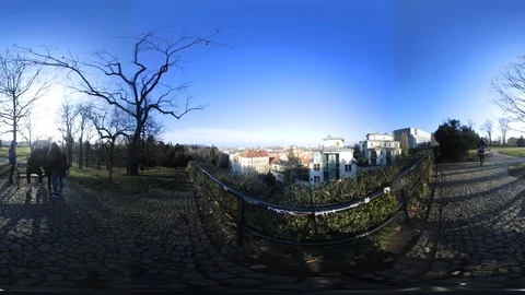 360 view at a calm and peaceful park in Prague Stock Footage