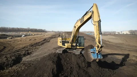 360° View Of Excavator Working At Construction Site Stock Footage 145377872