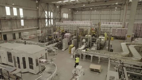 360 view of the inside of an operating paper factory Stock Footage 192451011