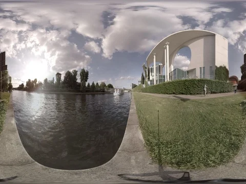 360° view of Spree and the german Chancellery Stock Footage 80682331