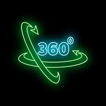 360 virtual reality interface glowing neon icon Stockillustratie