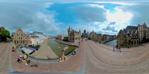 360 Virtual realty format of downtown of the city Ghent in Belgium. Stock Footage 168706159