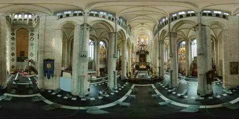 360 virtual realty view inside a church in Ghent Belgium.  no camera in view Stock Footage 168706574