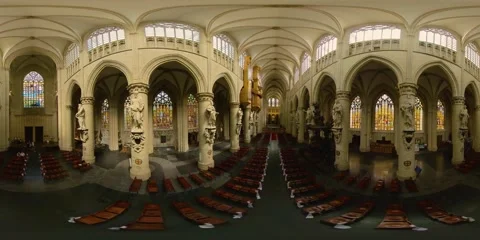 360 virtual realty, VR view inside a church in Brussels Belgium. No Camera Stock Footage 168590904