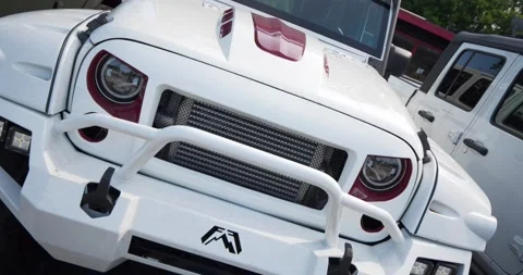 360 vortex roll video of a custom Jeep Wrangler 4x4 vehicle Stock Footage 139660619