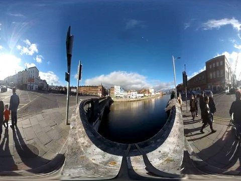 360 VR 360  degree video of a City and pedestrians Stock Footage 83423762