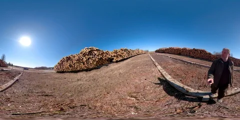 360 VR 360VR of The man walking through the lumber area  virtual reality Stock Footage 93440740