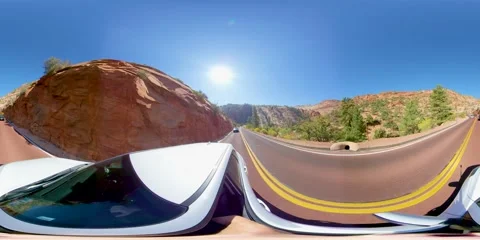 360 VR 4K Drive Through Zion National Park During Autumn Day Stock Footage 154836861