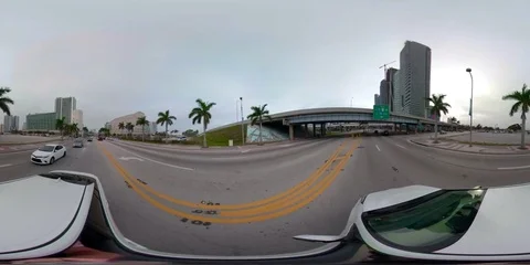 360 vr 5.2k footage driving tour of Downtown Miami Florida USA Stock Footage