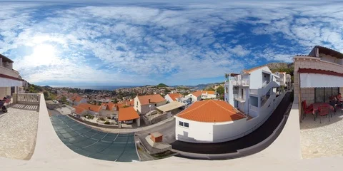 360 VR 8K Dubrovnik View Point Hill Historic Europe Summer Sea Property Stock Footage 104904583