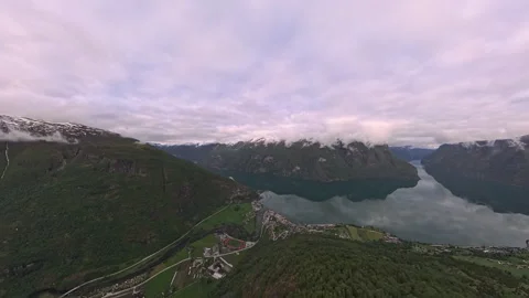 360 VR Aerial view of spring scenery in Norway - Scandinavia Video stock 341344745