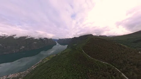 360 VR Aerial view of spring scenery in Norway - Scandinavia Stock Footage 341379912