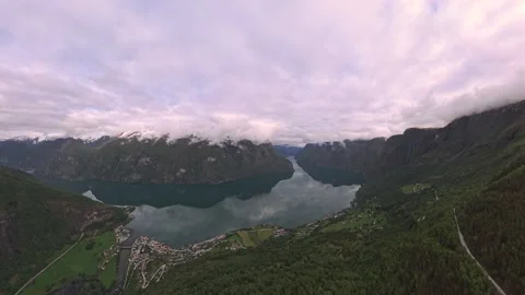 360 VR Aerial view of spring scenery in Norway - Scandinavia Stock Footage 341379980