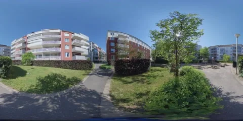 360 VR - Apartment Block and Housing Complex View with Green Surroundings Stock Footage 135236143