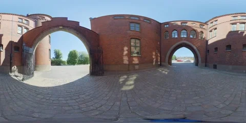 360 VR - Arched Gate in Red Brick Stock Footage 135235373