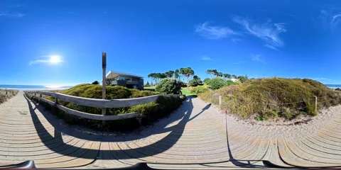 360 VR Beach Sand Dunes Panorama Video, New Zealand Coast Stock Footage 331198361