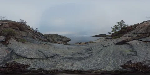 360 VR Beautiful view, Rocky Coastal Landscape, View over Calm Sea Stock Footage 122621929