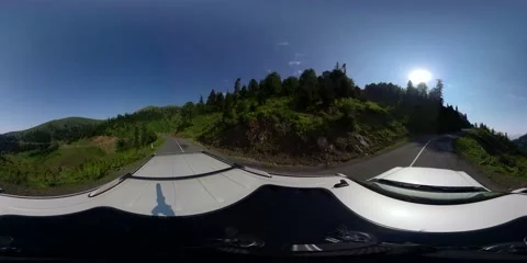 360 VR Cadillac Escaley drives along the highway in clear weather along Stock Footage 167287591