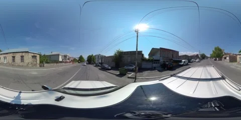 360 VR The car moves through the city streets Stock Footage 167342342