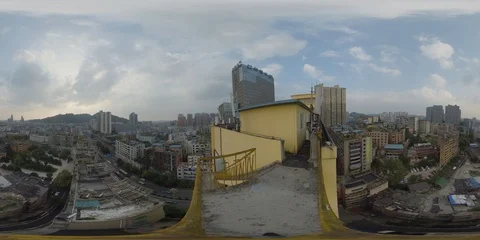 360 VR Cityscape view from rooftop, Chinese city Stock Footage 123475075