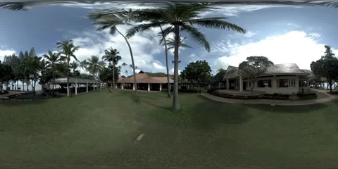 360 VR concept with beach resort terraces in exotic hotel. Outside area with Stock Footage 222505018