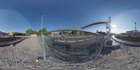 360 VR - Construction Site seen Through Metal Fence Video stock 132694190