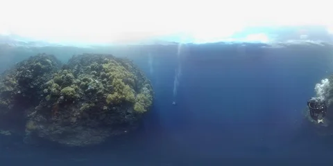 360 vr diver swims on a drop off Stock Footage 102497050
