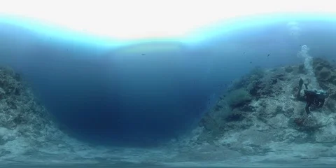 360 vr diver swims on the edge of a coral reef Stock Footage 102351902