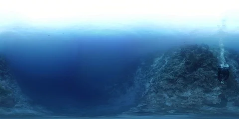 360 vr diver swims on the edge of a coral reef 8k Stock Footage 113902805
