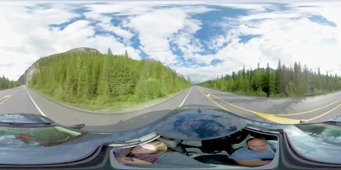 360 VR Drive 4K Through Icefields Parkway During Autumn Day Stock Footage 154716881