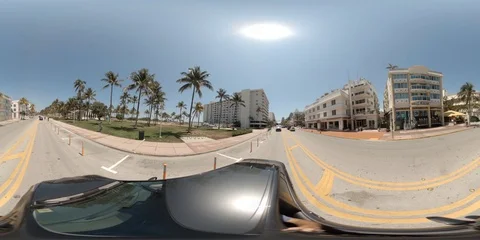 360 vr drive Miami Beach Ocean Drive lock down quarantine Coronavirus Covid 1 Stock Footage 127840890