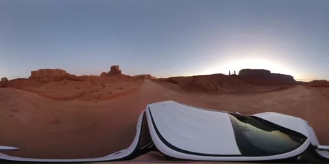 360 VR Drive Through Monument Valley Tribal Park During Golden Hour Sunset Stock Footage 154974602