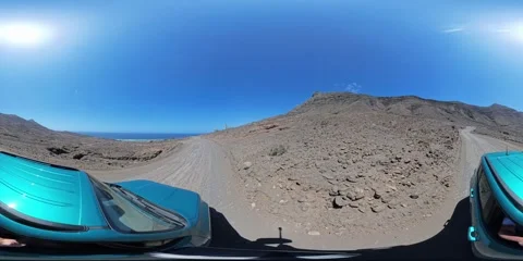 360 vr driving scenic mountain pass to cofete, fuerteventura Stock Footage 313001095